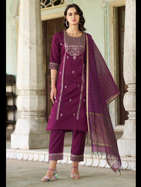 Purple Viscose Rayon Pant Suit 189468